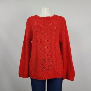 Grace & Lace Red Cotton Blend Knit Belle Sleeve Sweater Size S/M